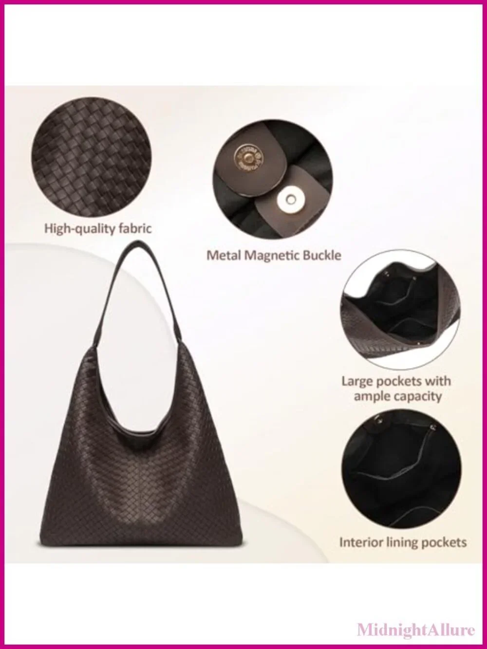 Large Woven Vegan Leather Hobo Tote Bag Slouchy Shoulder Purse